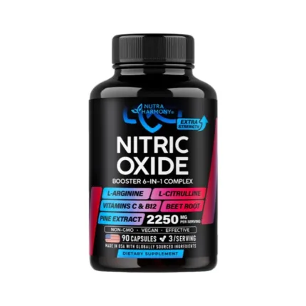 مكمل أكسيد النيتريك لتضخيم العضلات للرياضيين – nitric oxide booster 6 in 1 complex, 2250 mg, 90 capsules, Nutraharmony