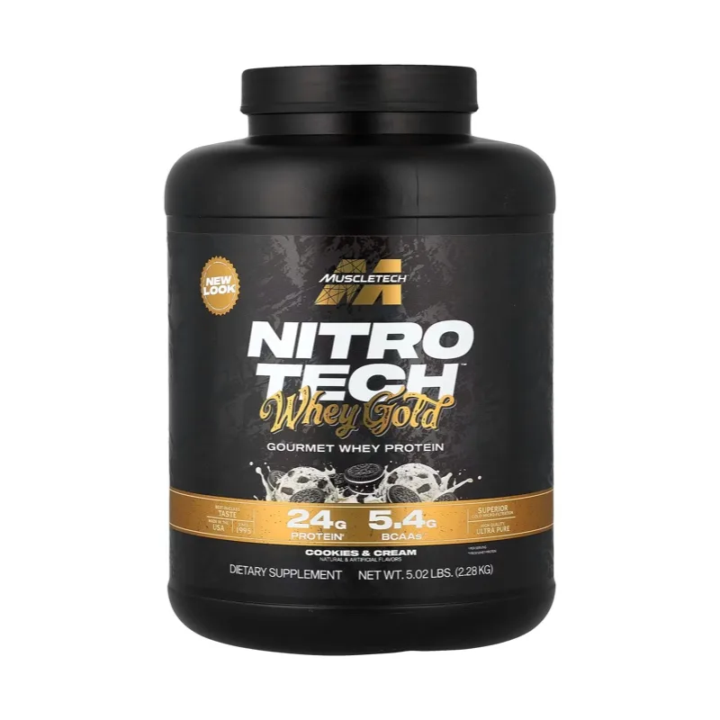 واي بروتين جولد الاصلي لزيادة الكتلة العضلية | Muscletech Nitro Tech Whey Gold, 2.28 kg, Gourmet Whey Protein, Cookies and Cream